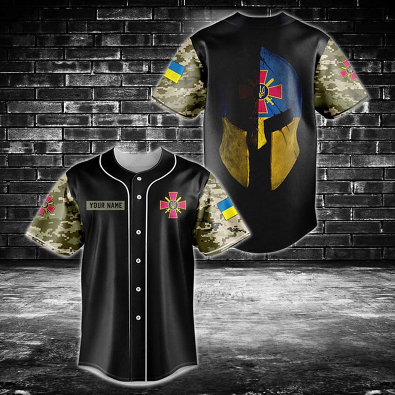 Mens Fashion Baseball Jersey - قميص بيسبول مخصص بتصميم علم أوكرانيا،