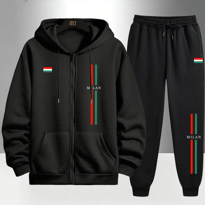 Jogger Sweatpants Men - طقم رجالي مطبوع إيطالي 2026: هودي