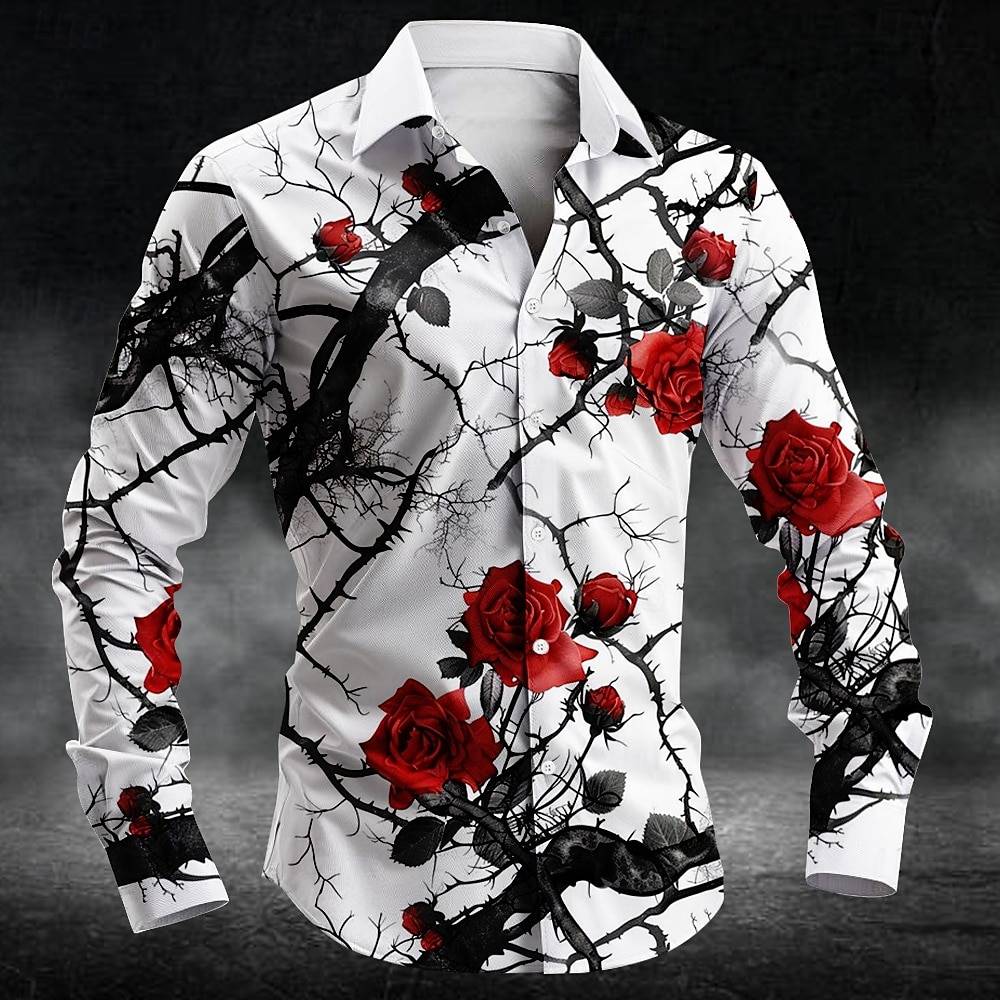 Men'S Fashion Advice - قميص رجالي بأكمام طويلة بتصميم زهرة