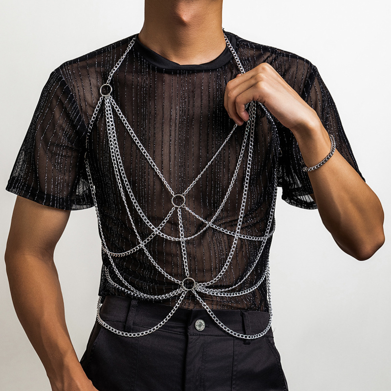 سلسلة جسم رجالية فضية متعددة ا - مراجعة Fashion Harness Men وسعره